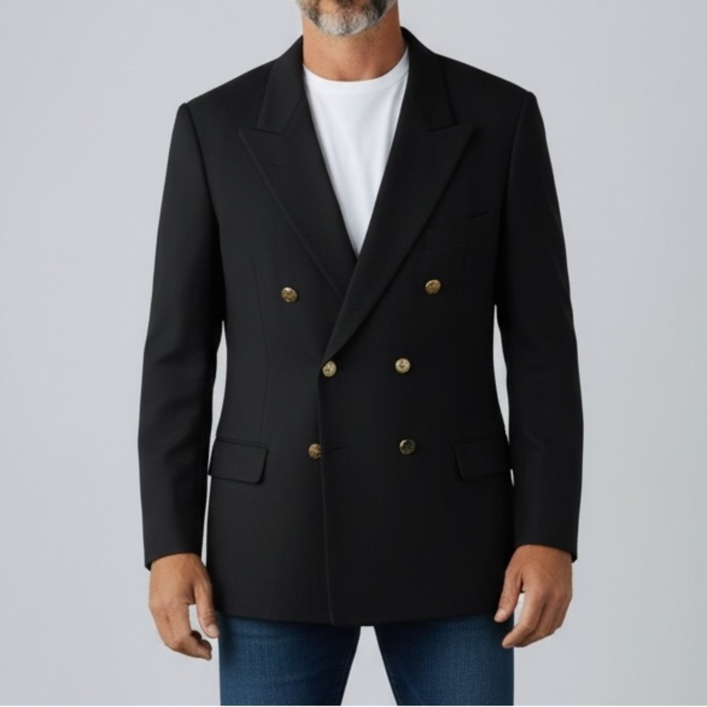 Hugo Boss Navy Cashmere and Wool Double-Breasted Sport Coat